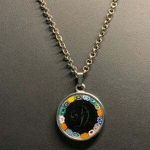 Murano Glass Millefiori Initial D Pendant Necklace Made in Italy Silver Tone 22"